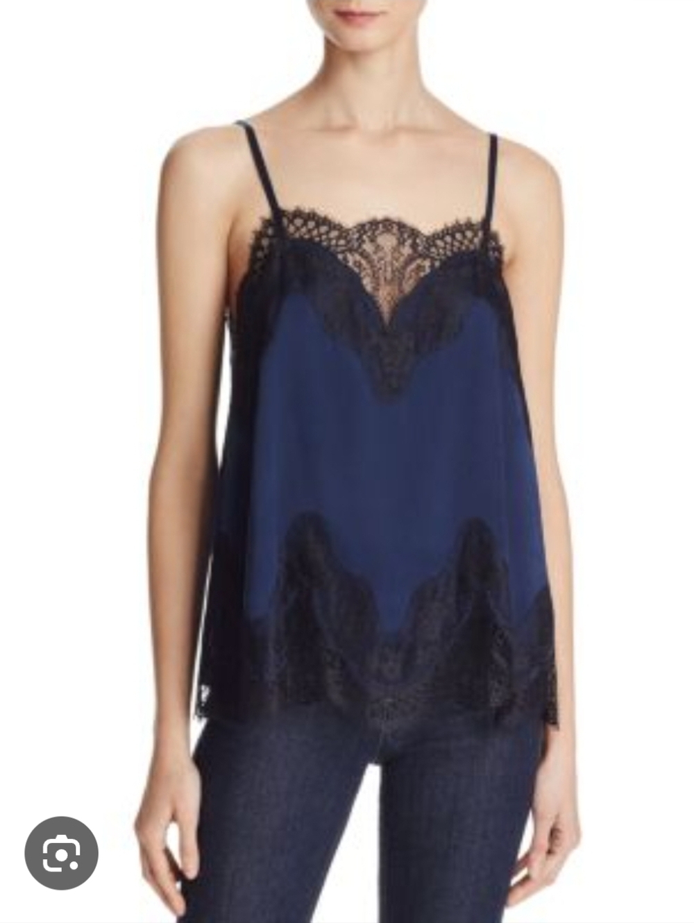 Alice + Olivia Sondra Navy Camisole with Black Lace Trim -XS
